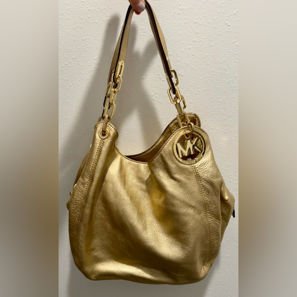 Gold Michael Kors pebble leather Fulton tote